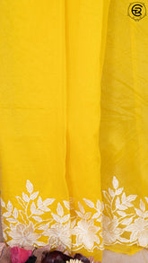 Yellow Embroidered Scallop Border Kora Organza Saree